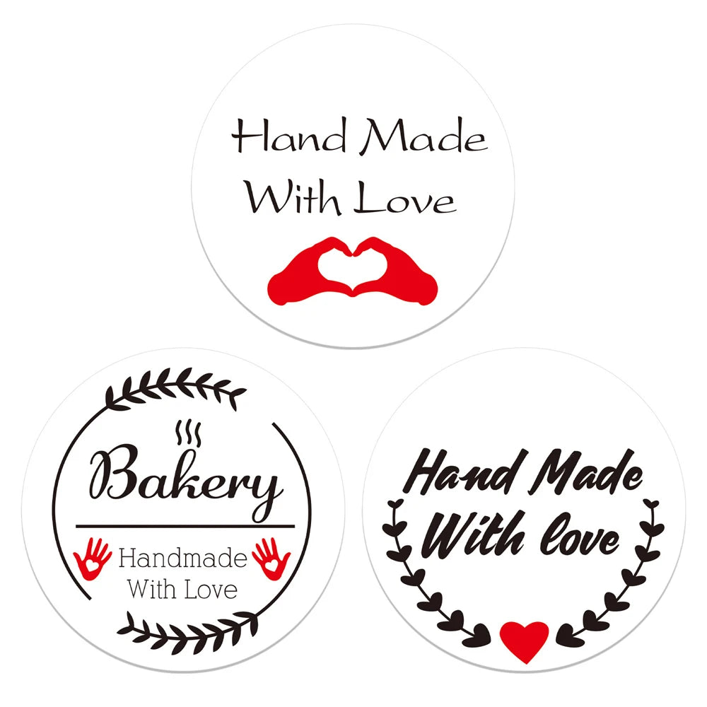 100-500Pcs "Handmade With Love" Kraft Paper Stickers Round Adhesive Labels Baking Wedding Decoration Party Decoration Sticker