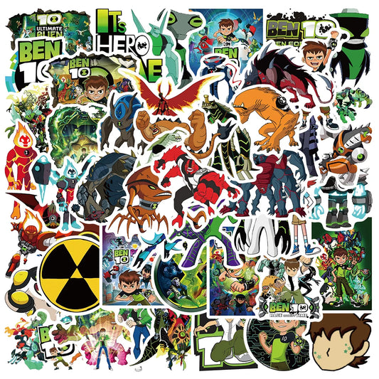 50pcs Ben 10 Dinosaur Stickers Waterproof PVC for Luggage Laptop Bicycle Skateboard