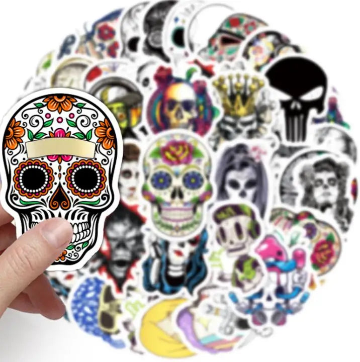 10/30/50pcs  Halloween Horror Skull Graffiti Waterproof Skateboard Travel  Retro  Decals  Stickers Suitcase Phone Laptop Luggage