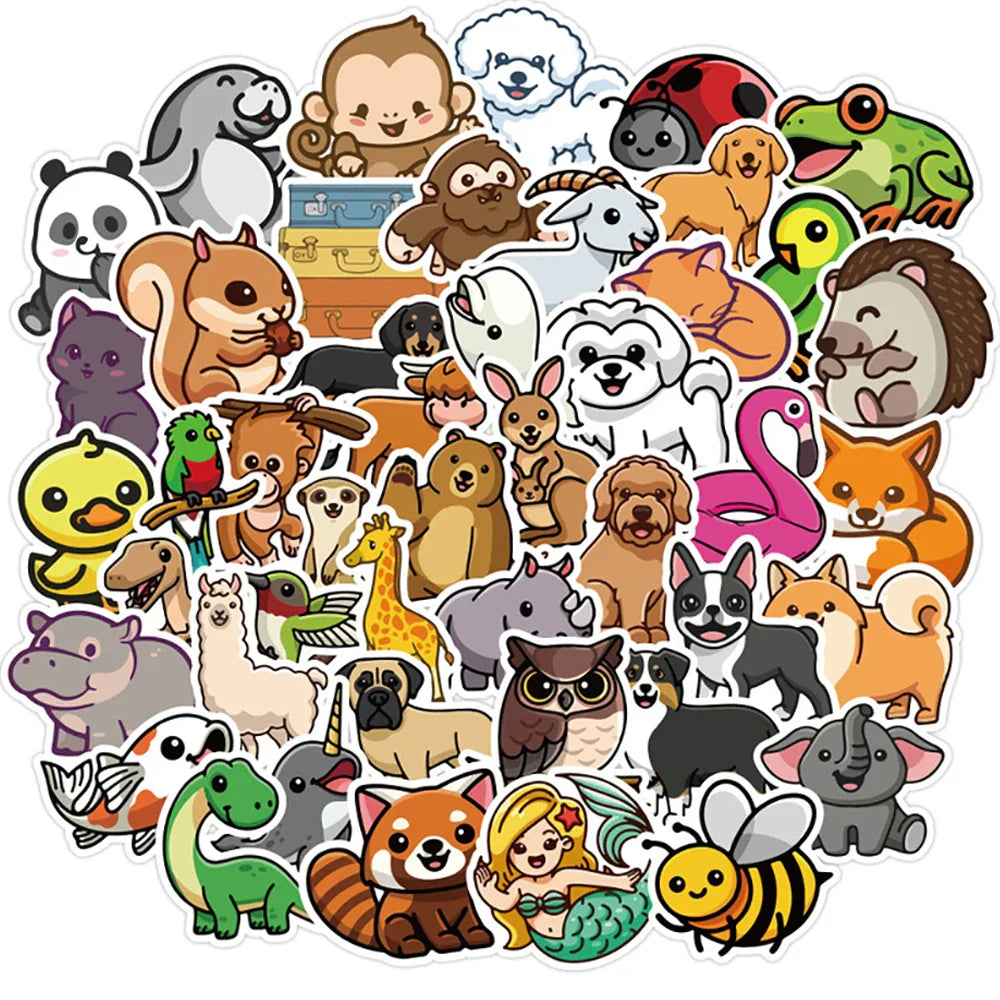 Kawaii Animal Cartoon Stickers for Skateboard, Fridge, Phone, Guitar, Motorcycle, Luggage - 10/30/50PCS
