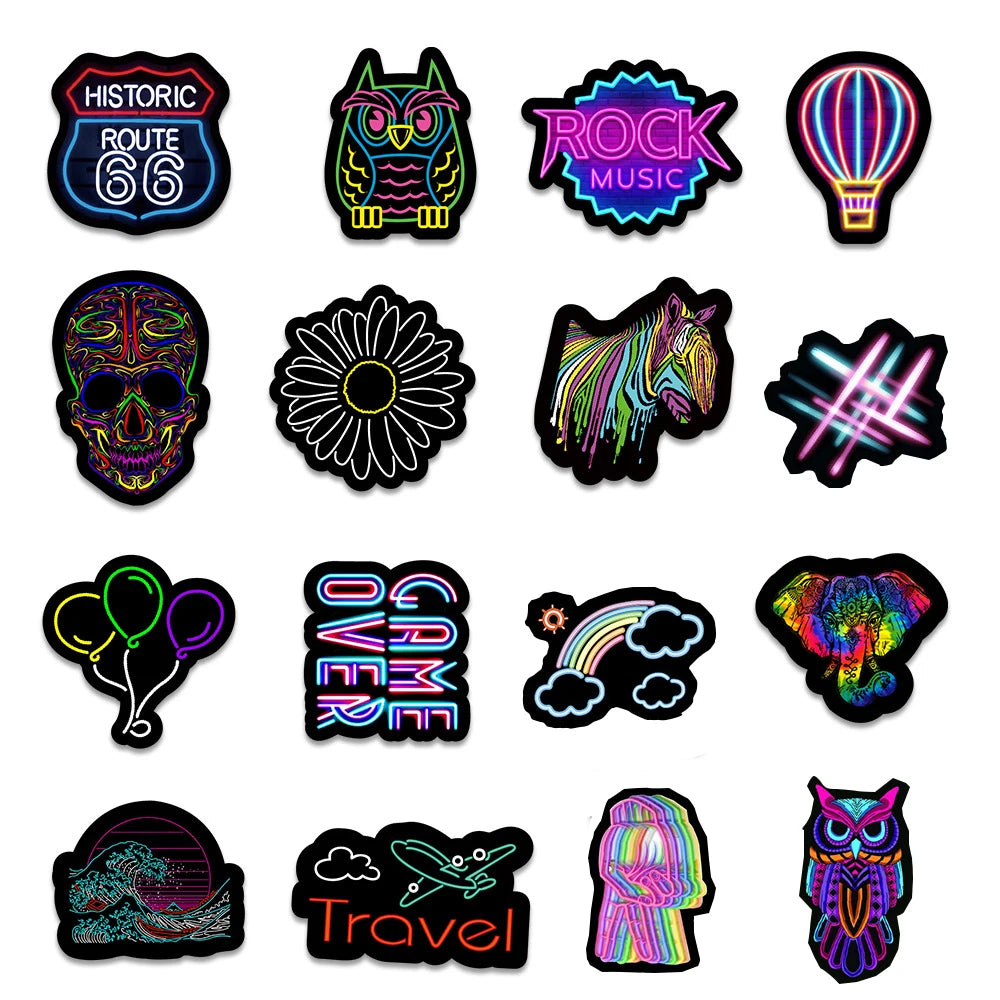 10/30/50/100PCS Cartoon Neon Light Graffiti Stickers Aesthetic Car Skateboard Laptop Phone Bike Cool Toy Decal Sticker for Kids