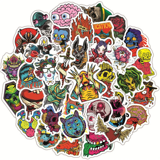 Gothic Skull Stickers: 10/30/50pcs Waterproof Decals for Guitar, Laptop, Skateboard, Luggage, Phone