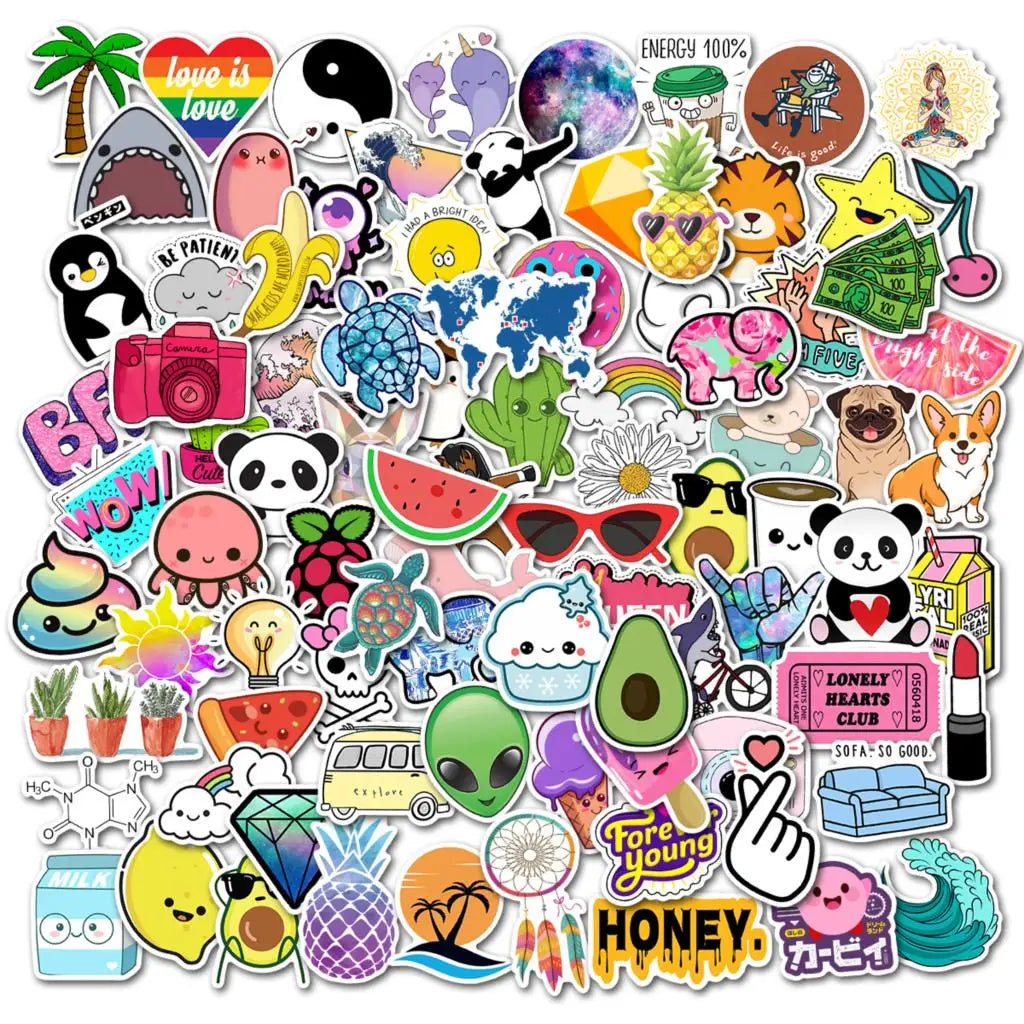 50/100 PCS Cartoon Simple VSCO Girls Kawaii Stickers For Chidren Toy Waterproof Sticker to DIY Laptop Bicycle Helmet Car Decals