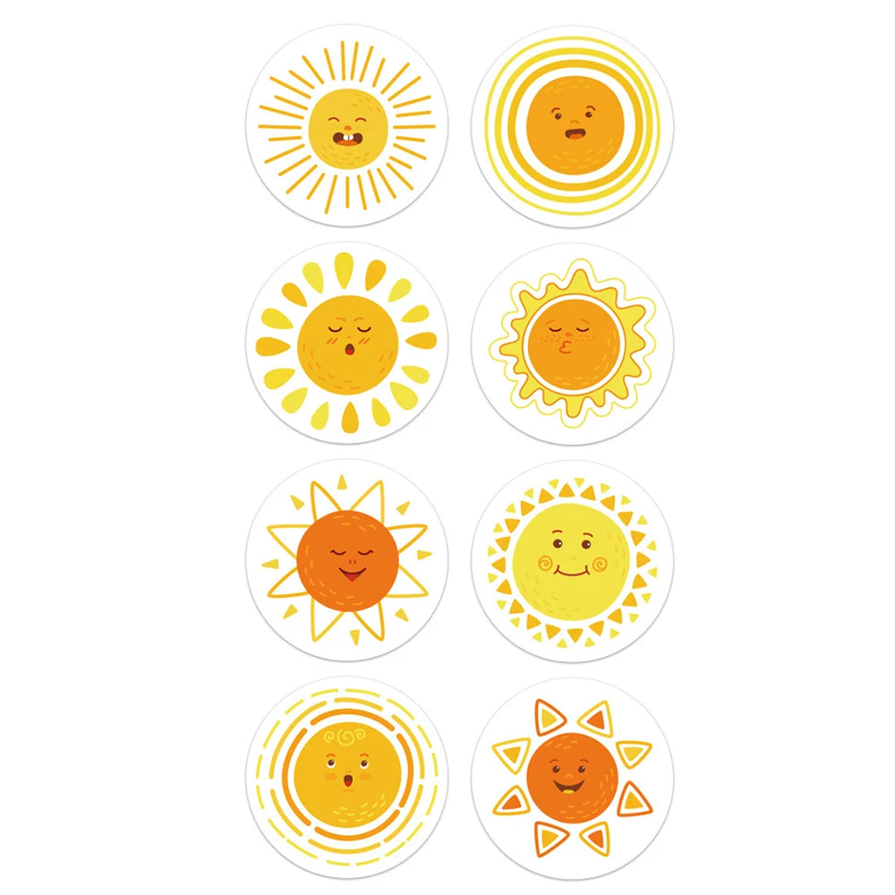 100-500pcs 8 Styles Round Cartoon Sun Smile Kids Reward Stickers Party Handmade Scrapbooking Gift Packaging Seal Label