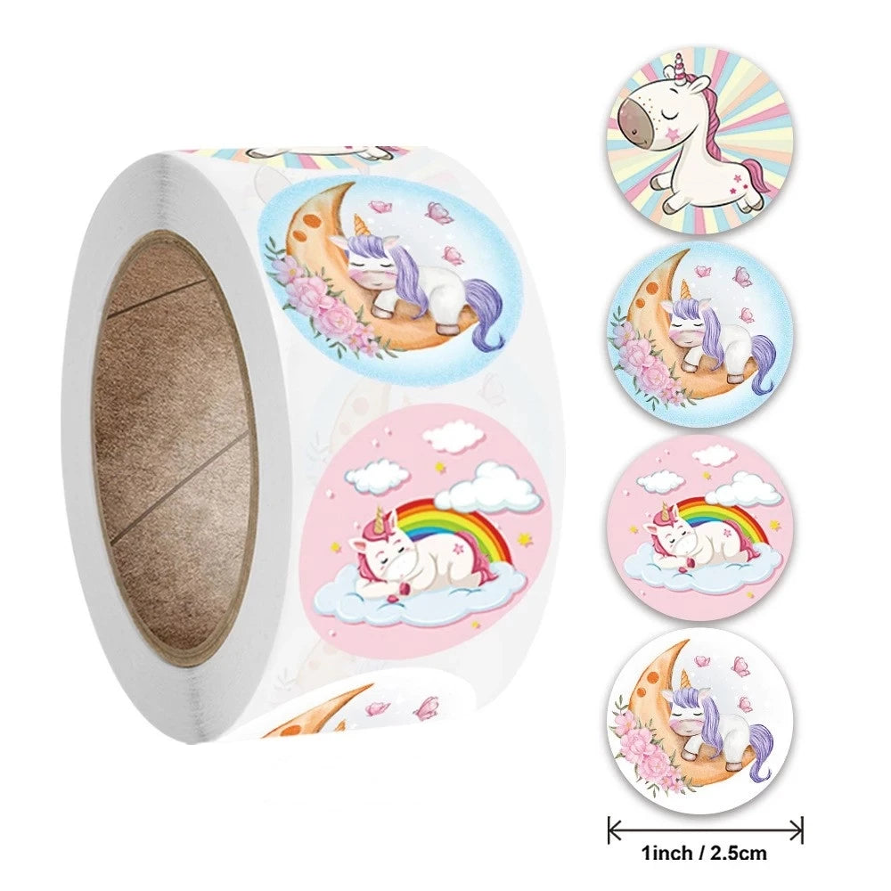 Reward Sticker For Kids Mermaid Unicorn Animal Cute Pattern 500pcs/roll 1 Inch 8 Designs School Teacher Supplies Child Sticker