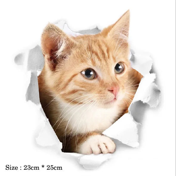 3D Cat Wall Stickers Self-Adhesive Vinyl Mural for Bathroom and Living Room Decor