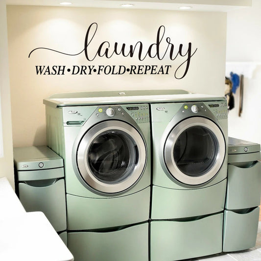 Laundry Room Wall Decal: Wash Dry Fold Repeat Vinyl Sign Decor