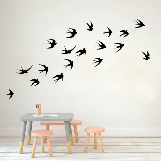 Flying Swallows Wall Sticker Set - 18 Bird Decals for Kids Room Nursery Decor