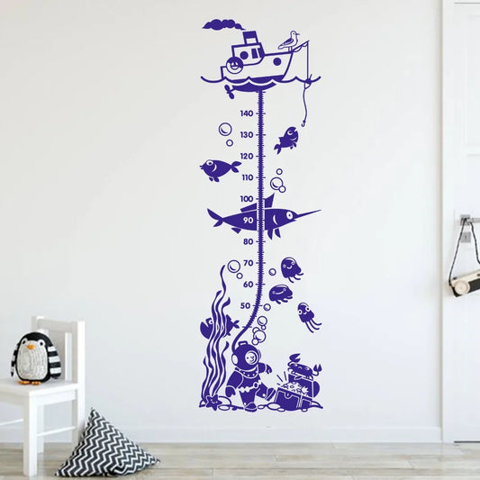 Sea Fish Boat Wall Sticker Height Growth Chart Nursery Decal Vinyl Art