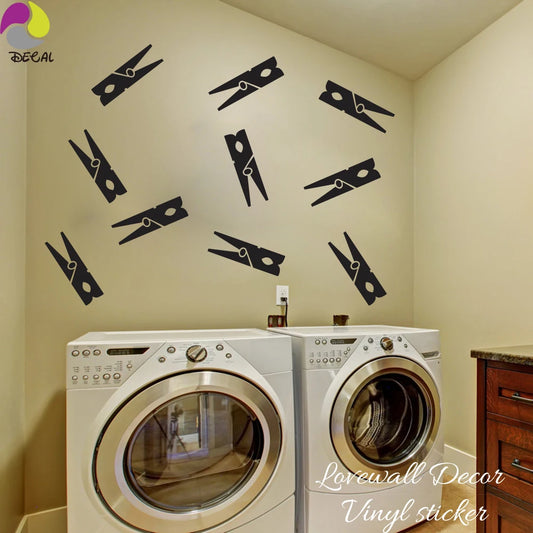 Clothespins Wall Sticker Nursery Kids Room Laundry Decor Vinyl Art Mural DIY
