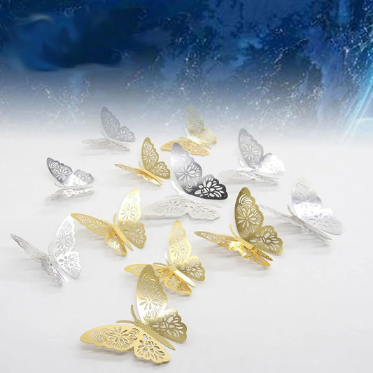 3D Gold/Silver Butterfly Wall Stickers - Home & Wedding Decor