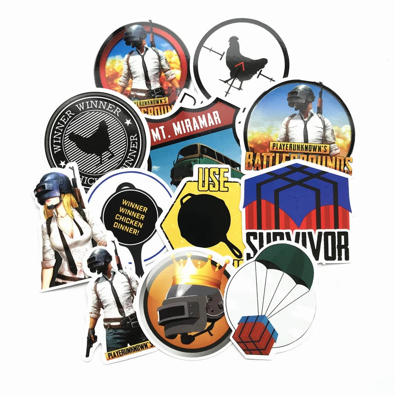 29Pcs/lot Playerunknows PUBG Game Stickers For Snowboard Laptop Luggage Car Fridge Car- Styling Sticker Pegatina