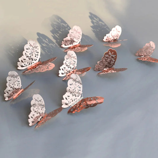 12Pcs Rose Gold 3D Butterfly Wall Stickers Home Decor