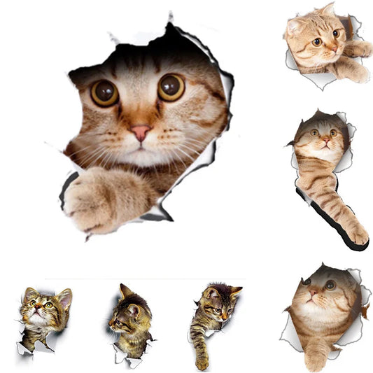 3D Cat & Dog Wall Sticker Vinyl Decals for Bathroom Decor