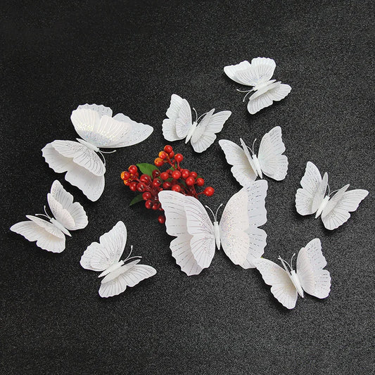 3D Butterfly Wall Stickers - 12Pcs Ambilight Double Layer Decor & Fridge Magnets