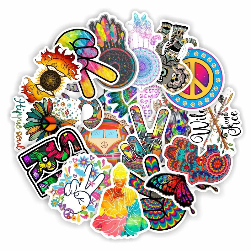 10/50Pcs Cool Retro Hippies Stickers Love And Peace Stickers For Car Laptop Luggage Skateboards Diary Stationery Decal Sticker