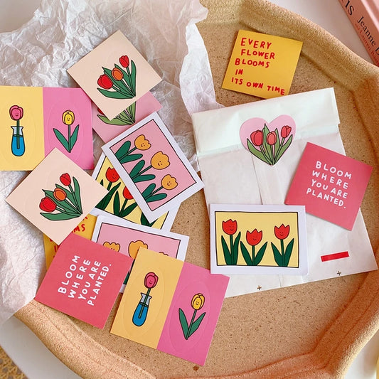 Vintage Tulip Flower Stickers Set for Scrapbooking & DIY