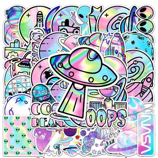 Holographic Alien Space Stickers for Laptop, Luggage, Skateboard, Phone - 10/30/50pcs