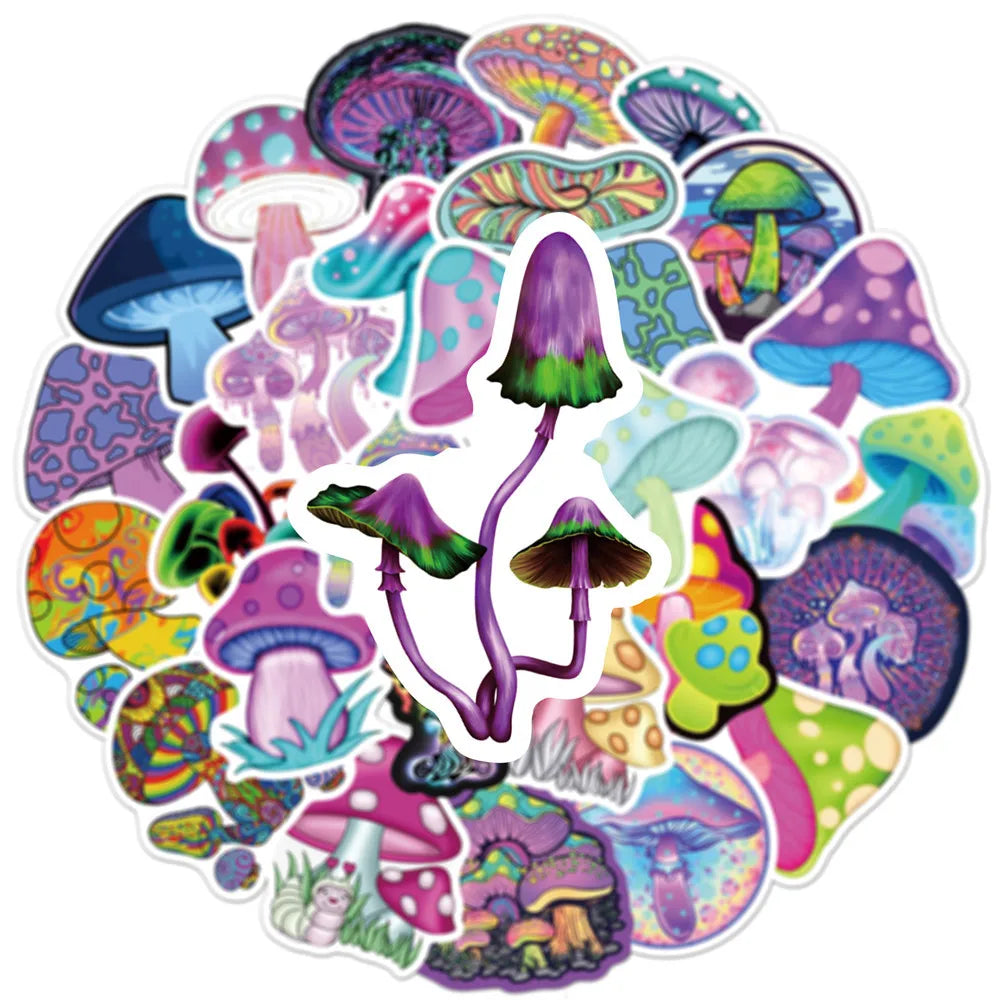 10/30/50pcs  New Personalized Psychedelic Mushroom Graffiti Stickers Luggage Compartment Notebook Gradient  Car Mobile Phone