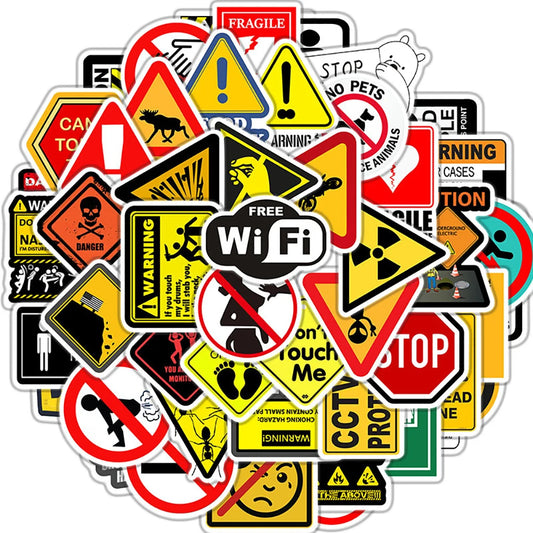 Warning Stickers Decals for Skateboard Fridge Guitar Laptop Motorcycle Toy