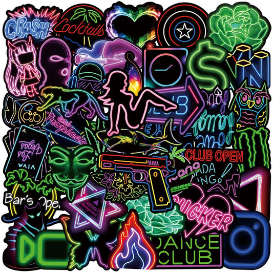 50PCS Cute Anime Animal Neon Stickers for Laptop Phone Guitar Fridge Car