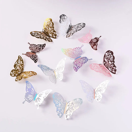 12 Colorful 3D Silver Butterfly Wall Stickers Home Decor