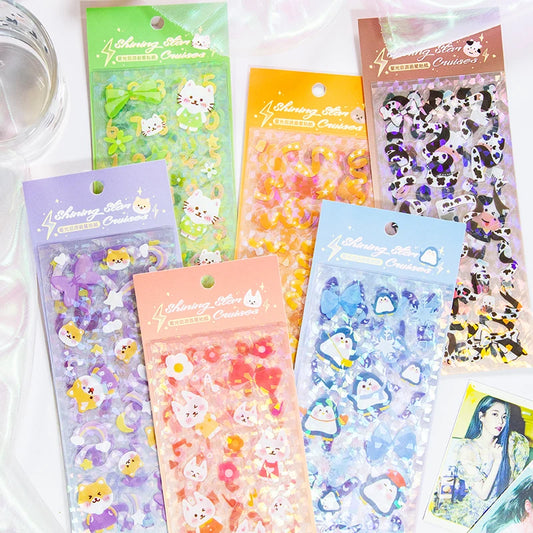 Star Cruise Animal Stickers: Cute Kawaii Scrapbooking Set
