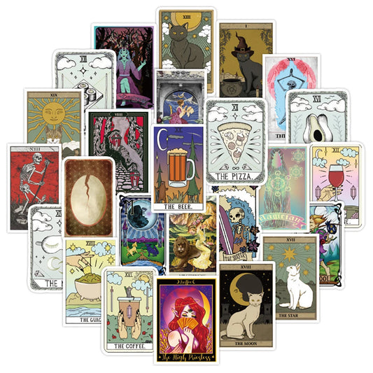 Tarot Card Stickers Set: Skateboard, Fridge, Laptop, Motorcycle, Luggage Decals