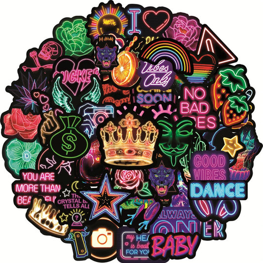VSCO Neon Graffiti Stickers: Laptop, Guitar, Luggage, Skateboard, Bike, Car, Waterproof Decals, 10/30/50PCS