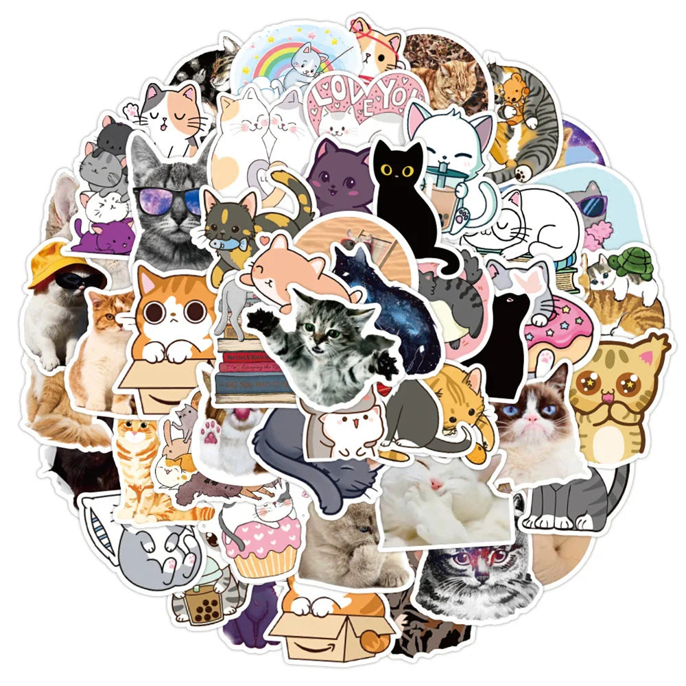 Kawaii Cat Stickers 10/30/50PCS Waterproof Decals for Motorcycle, Luggage, Guitar, Skateboard, Kids Gifts