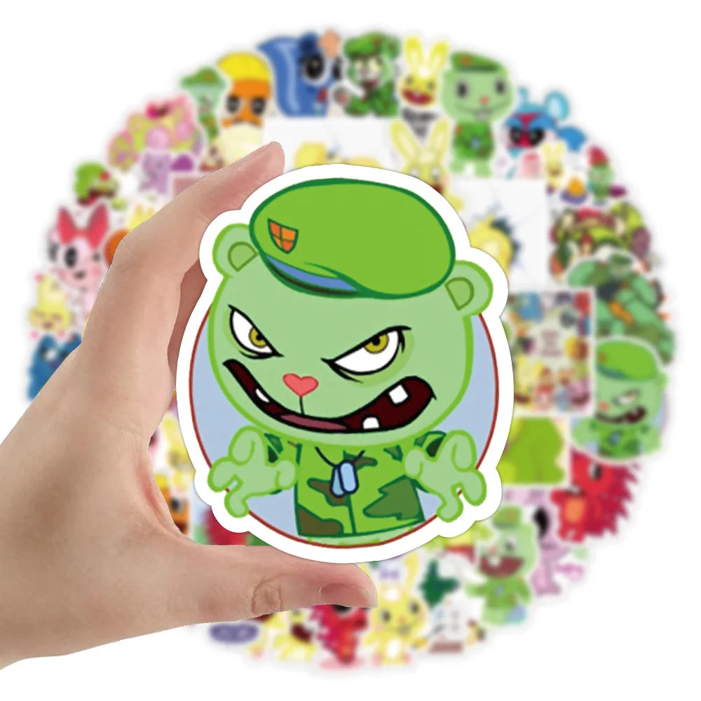 10/30/50pcs   New Happy Tree Friends Graffiti Stickers Cool Helmet Classic Window Wall Water Cup Trolley Popular Luggage Compart