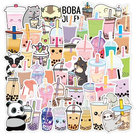 Cute Animal Milk Tea Stickers Pack - Phone Laptop Luggage Bike Decals