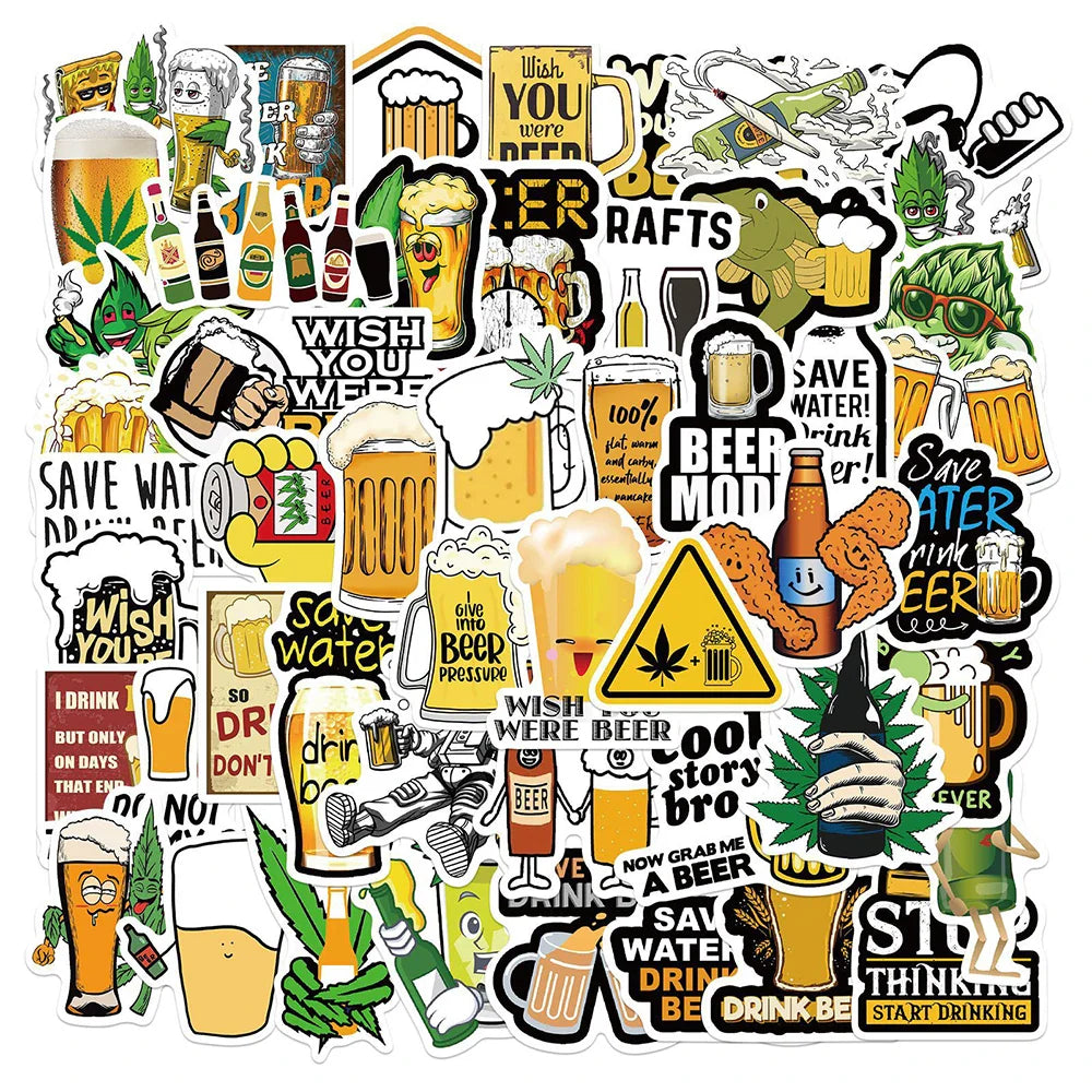 Funny Beer Stickers Pack - Skateboard, Laptop, Motorcycle, Phone, Party, Graffiti Decals