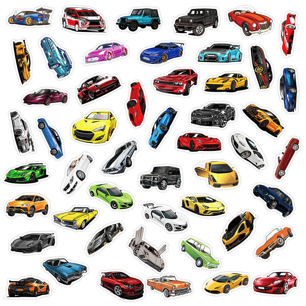 10/30/50/100PCS Retrofit Racing Sports Car Waterproof Stickers Cartoon Graffiti Decals Kids Toy Luggage Laptop Bike Car Sticker