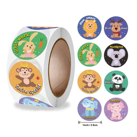 New 500 Pcs Reward Stickers Motivational Stickers Roll For Kids For School Reward Students Teachers Cute Animals Stickers Labels