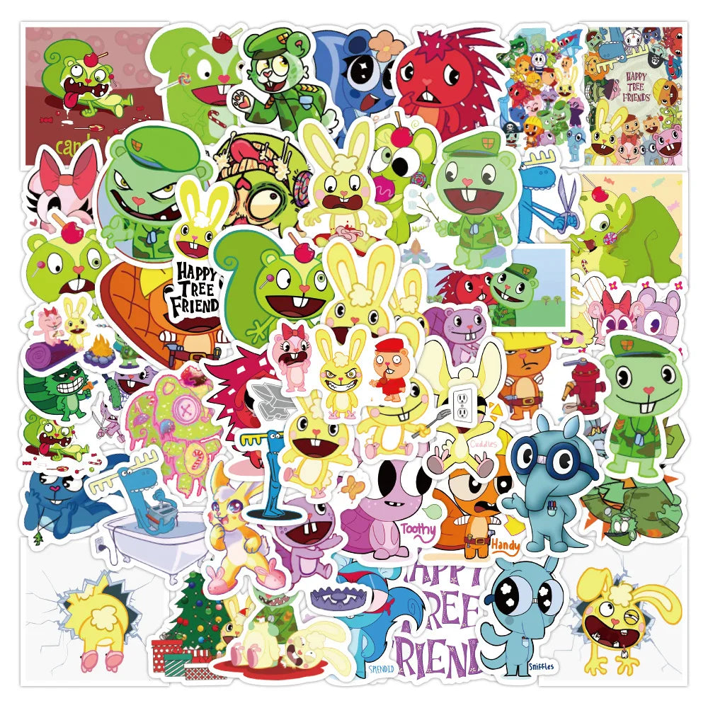 10/30/50pcs   New Happy Tree Friends Graffiti Stickers Cool Helmet Classic Window Wall Water Cup Trolley Popular Luggage Compart