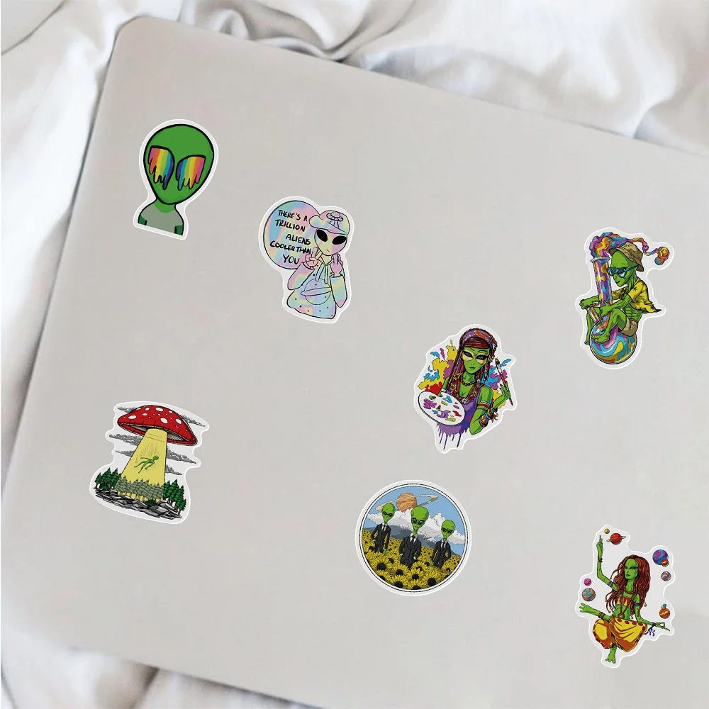 10/50PCS Weed Alien Sticker Psychedelic Funny Characters Leaves Graffiti Stickers Bike Travel Luggage Guitar Laptop Cool Sticker