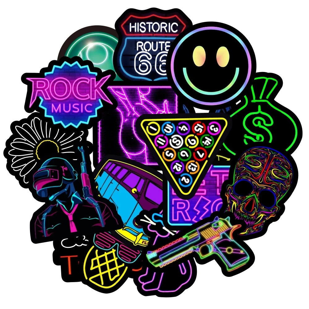 10/30/50/100PCS Cartoon Neon Light Graffiti Stickers Aesthetic Car Skateboard Laptop Phone Bike Cool Toy Decal Sticker for Kids