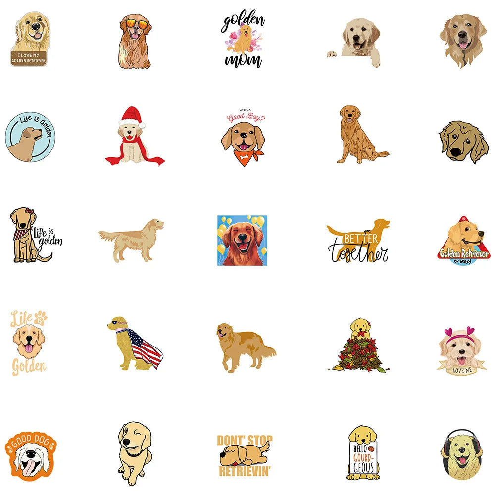 10/30/50PCS Golden Retriever Dog Stickers Cartoon DIY Bike Travel Luggage Laptop Kid Toys Classic Toy Decals Graffiti Sticker F3