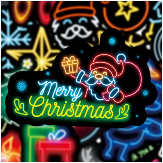 Christmas Neon Stickers Santa Reindeer Snowman Phone Laptop Luggage Fridge 10/30/50pcs