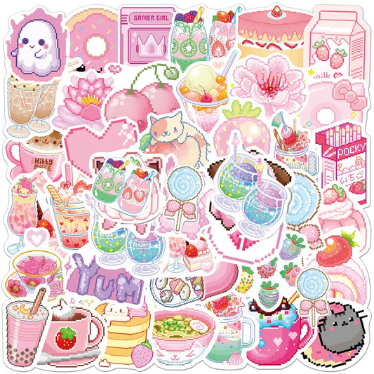 Pink Pixel Graffiti Stickers Pack - Aesthetic Waterproof Decals for Laptop, Phone, Suitcase, Guitar, Fridge