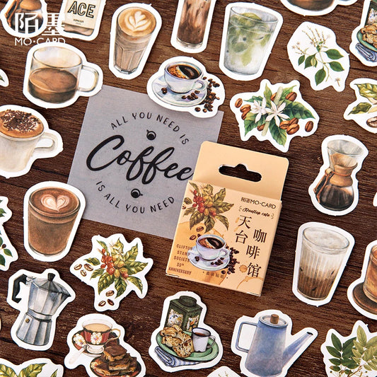 45pcs Vintage Coffee Shop Stickers Set for Scrapbooking, Journal, Planner, DIY Crafts, Photo Album
