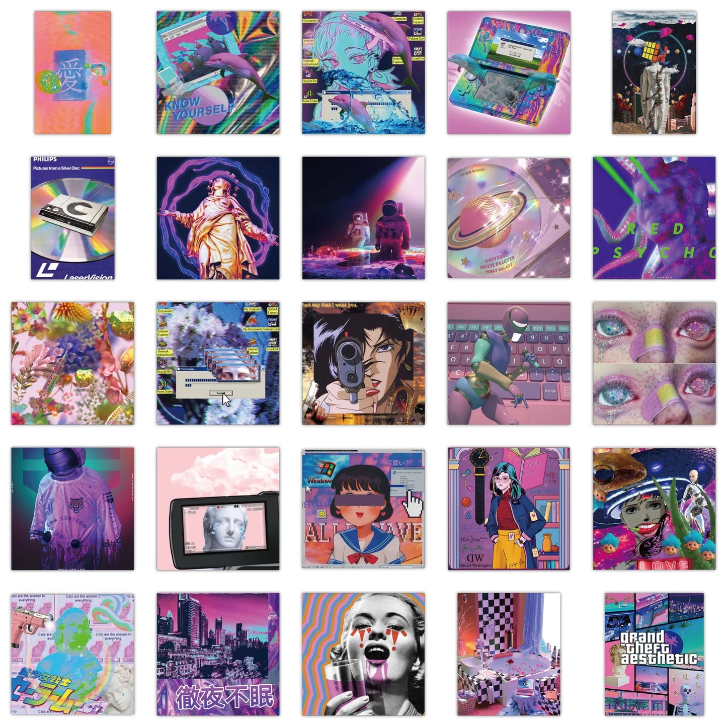 10/30/50pcs Ins Vaporwave Cool Stickers Aesthetic Graffiti DIY Phone Scrapbook Laptop Luggage Skateboard Sticker Decals Kids Toy