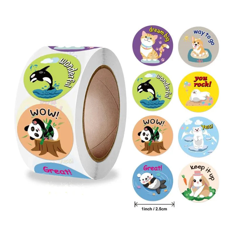 New 500 Pcs Reward Stickers Motivational Stickers Roll For Kids For School Reward Students Teachers Cute Animals Stickers Labels