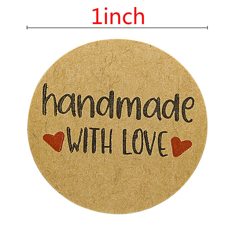 100-500pcs Kraft Paper Sticker Handmade With Love Round Adhesive Labels Baking Wedding Decoration Party Decoration Stickers