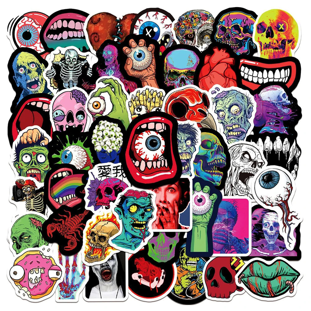 10/30/50PCS Halloween Horror Skull Zombie Stickers Skateboard Fridge Guitar Laptop Motorcycle Travel Cool Graffiti Decal Sticker