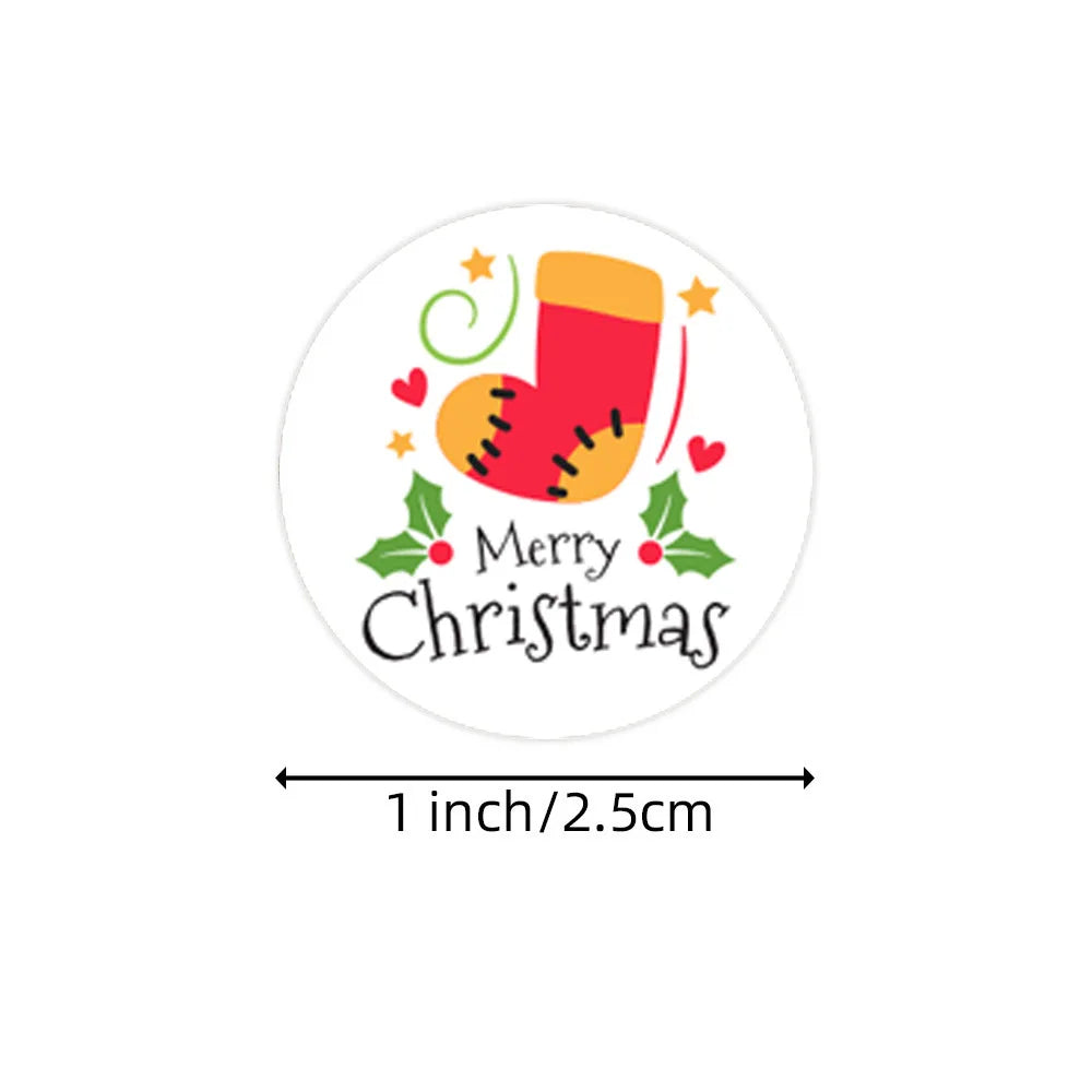 100-500Pcs Merry Christmas Socks Tree Label Stickers for Gift Card Package Wrapping Festival Party Baking Small Business 1 Inch