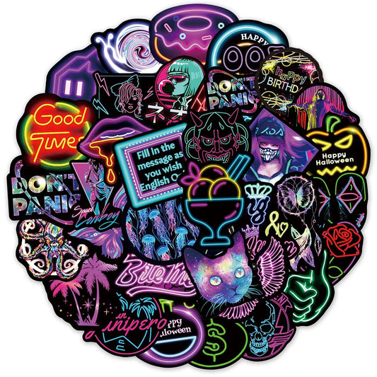 Neon Anime Graffiti Stickers Waterproof Decals for Laptop, Luggage, Guitar, Snowboard