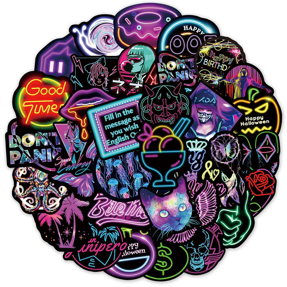 Neon Anime Graffiti Stickers Waterproof Decals for Laptop, Luggage, Guitar, Snowboard