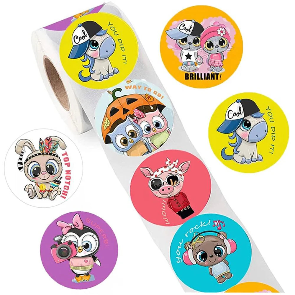 100-500PCS Cartoon Reward Sticker 8 Style Pattern Toys Label School Teacher Reward Stickers Animals Cartoon Scrapbook Decoration